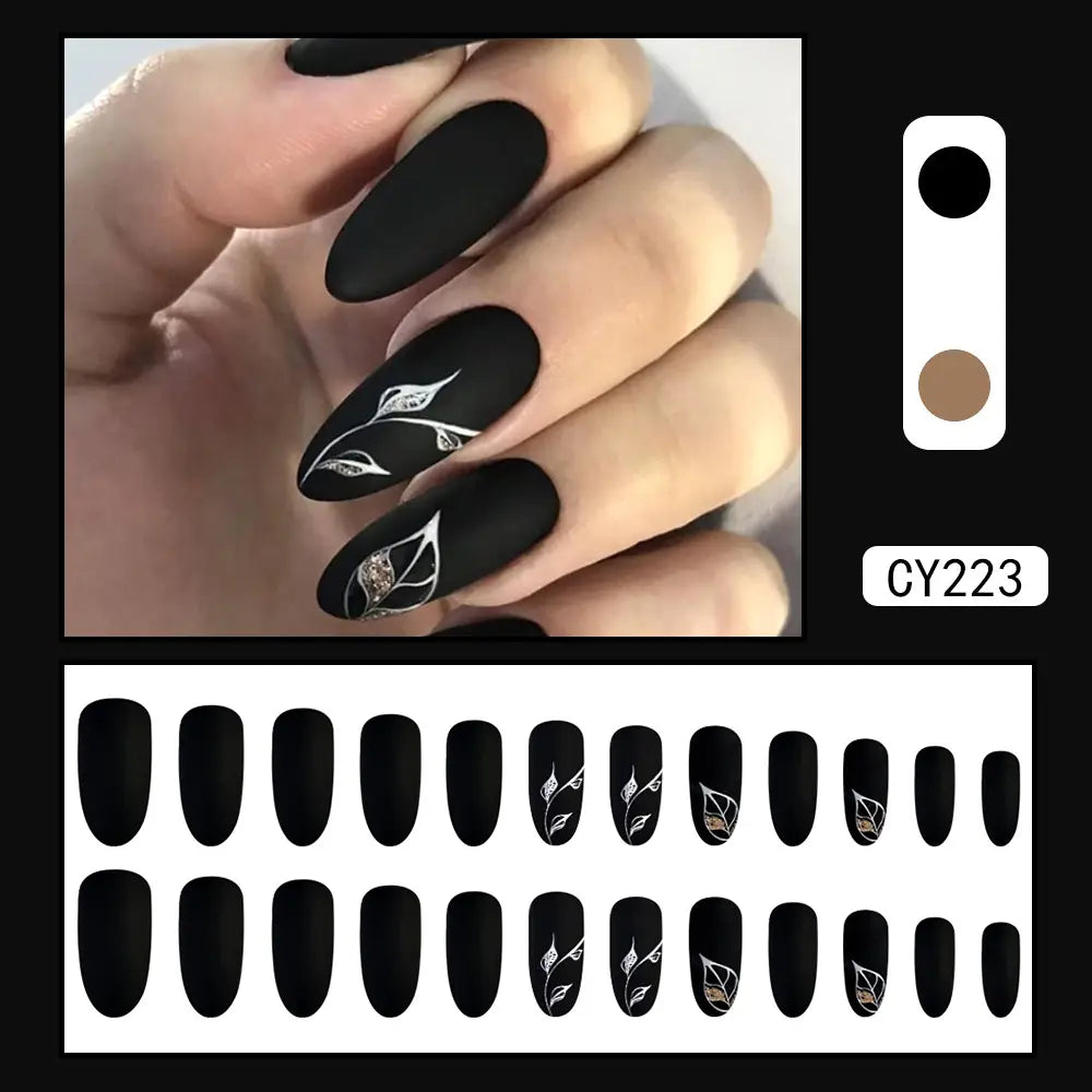 Starry Sky CY223 Dark Leaf Long Wear Resistant False Nails with Glue