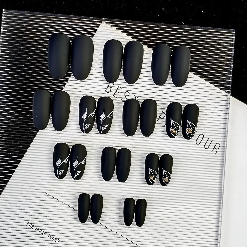 Starry Sky CY223 Dark Leaf Long Wear Resistant False Nails with Glue