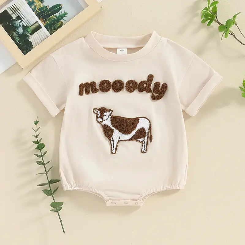 Children’s Cow Element Embroidered Romper