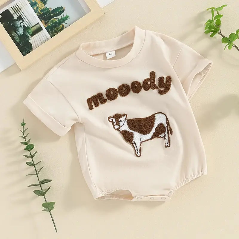 Children’s Cow Element Embroidered Romper