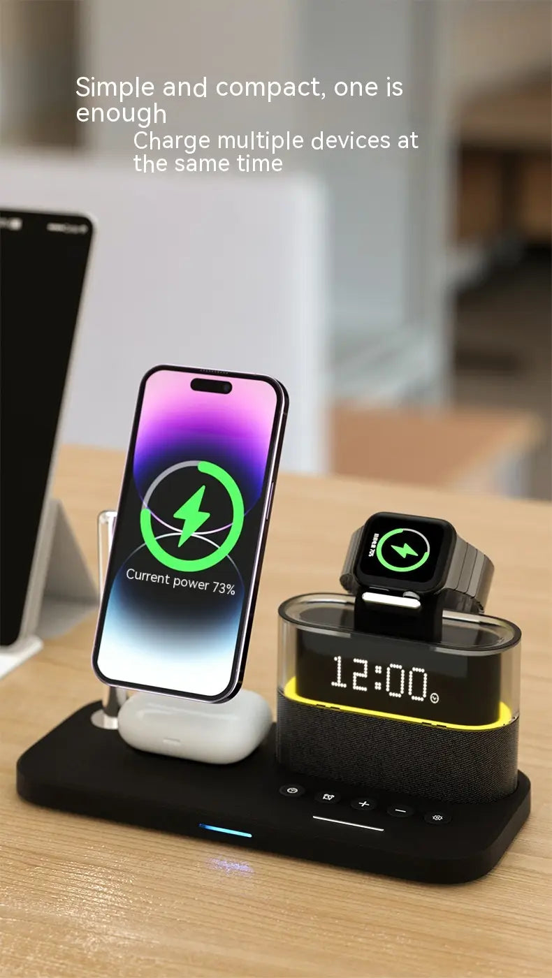 Universal USB Power Adapter for United States with Wireless Charging and Alarm Clock