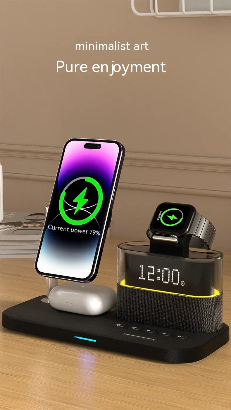 Universal USB Power Adapter for United States with Wireless Charging and Alarm Clock