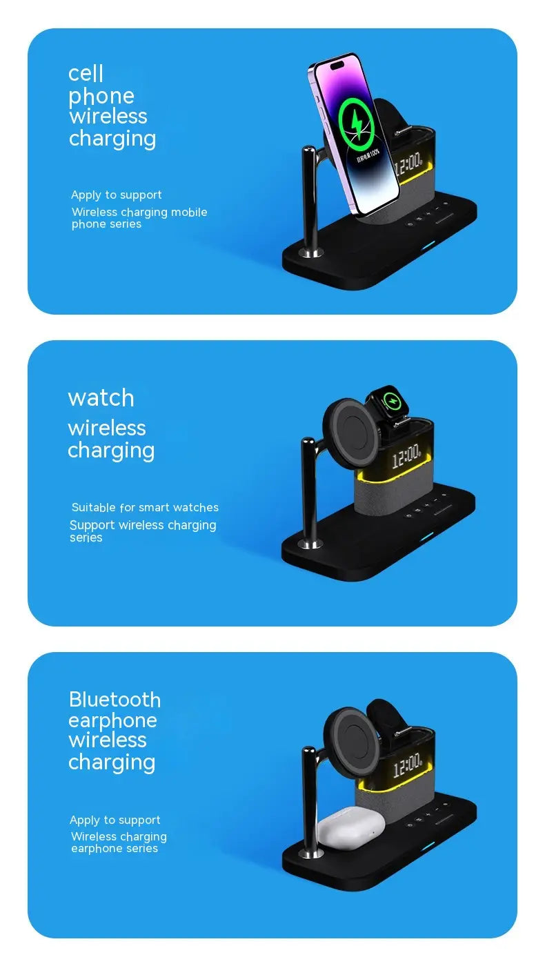 Universal USB Power Adapter for United States with Wireless Charging and Alarm Clock