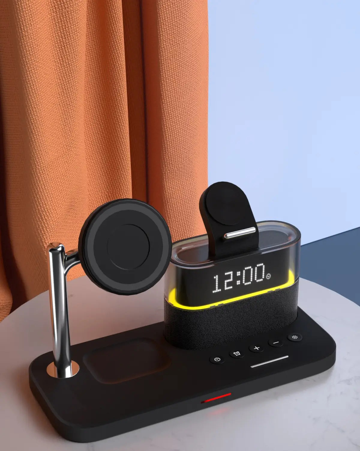 Universal USB Power Adapter for United States with Wireless Charging and Alarm Clock