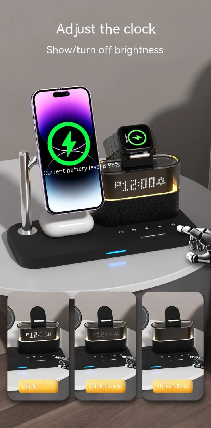 Universal USB Power Adapter for United States with Wireless Charging and Alarm Clock