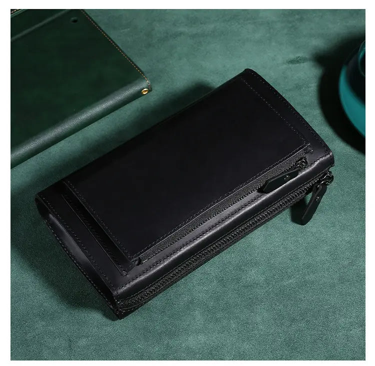 Retro Men’s Leather Clutch with Phone Wallet and Hand Held Design