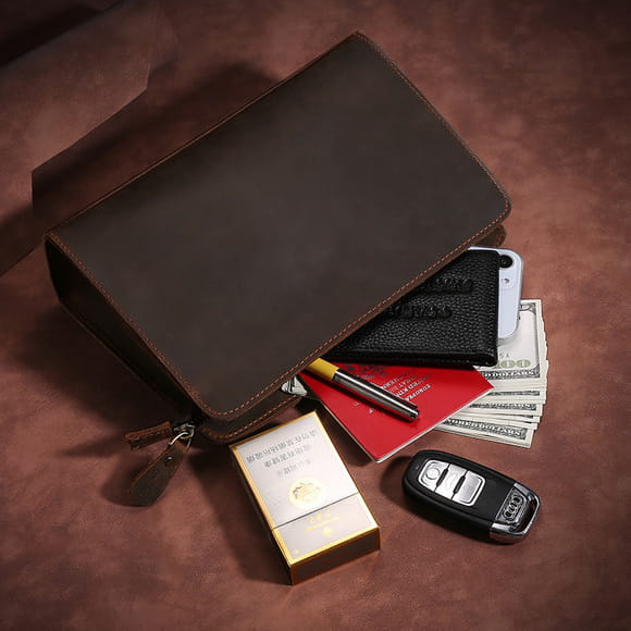 Retro Men’s Leather Clutch with Phone Wallet and Hand Held Design