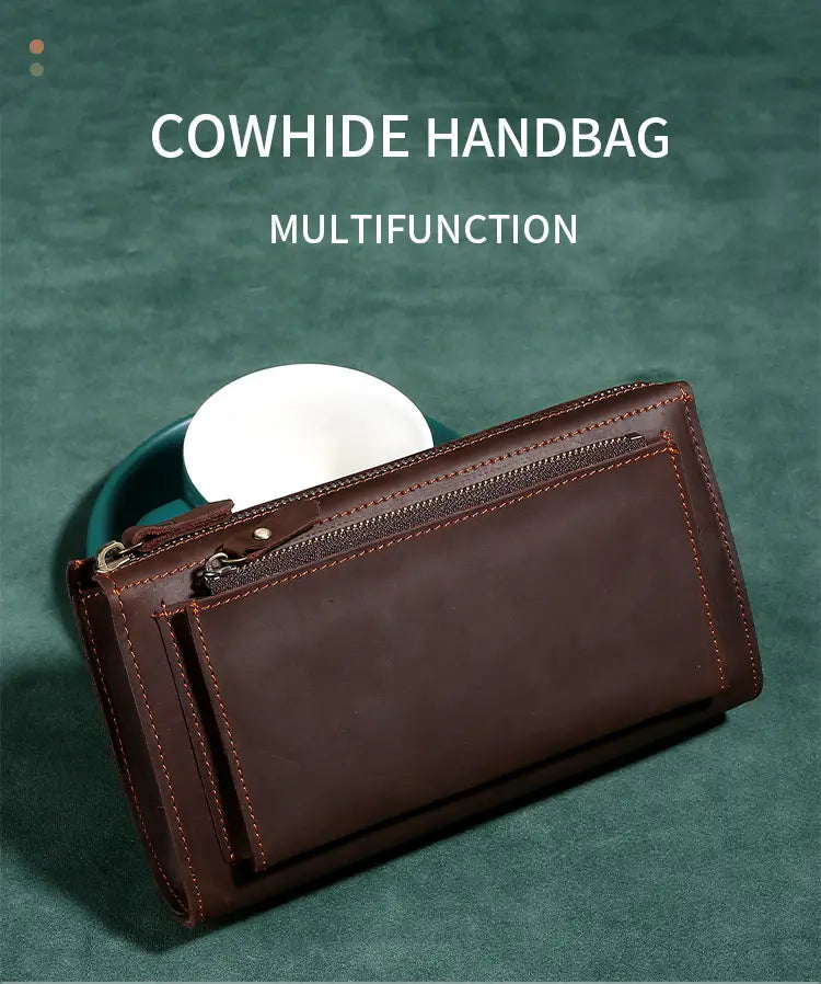 Retro Men’s Leather Clutch with Phone Wallet and Hand Held Design