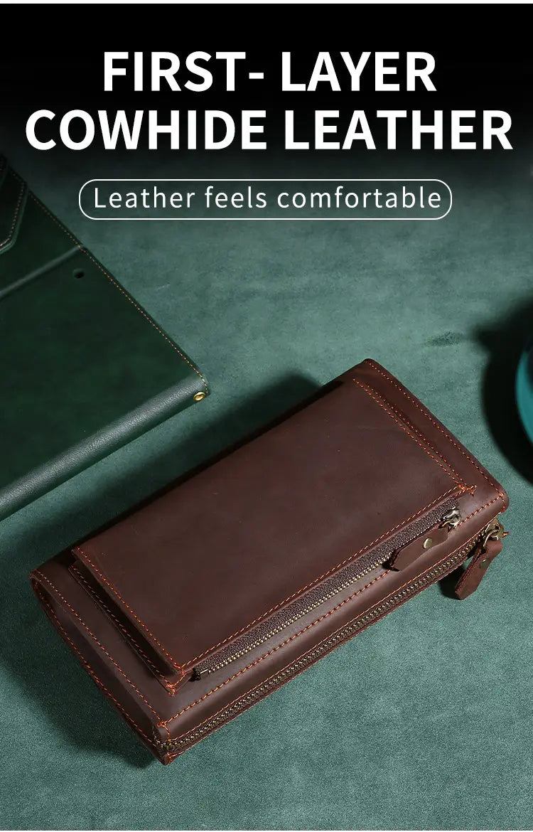 Retro Men’s Leather Clutch with Phone Wallet and Hand Held Design