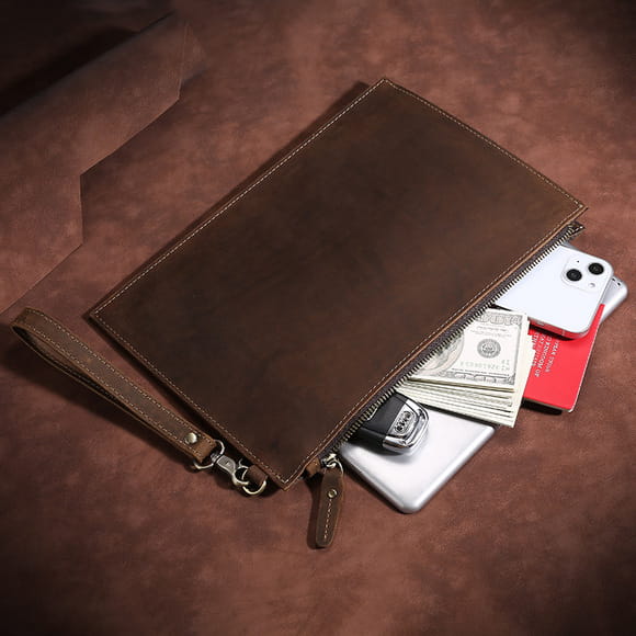 Retro Men’s Leather Clutch with Phone Wallet and Hand Held Design