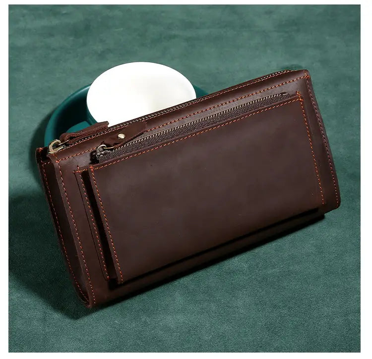 Retro Men’s Leather Clutch with Phone Wallet and Hand Held Design