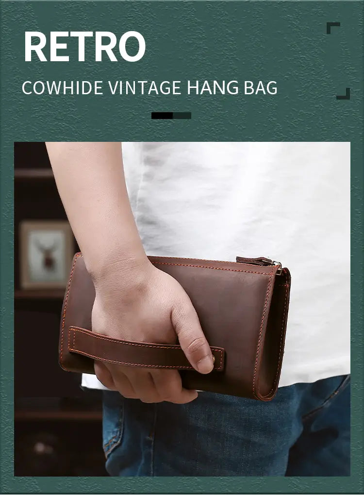 Retro Men’s Leather Clutch with Phone Wallet and Hand Held Design