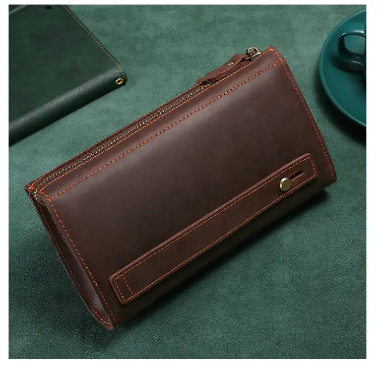 Retro Men’s Leather Clutch with Phone Wallet and Hand Held Design