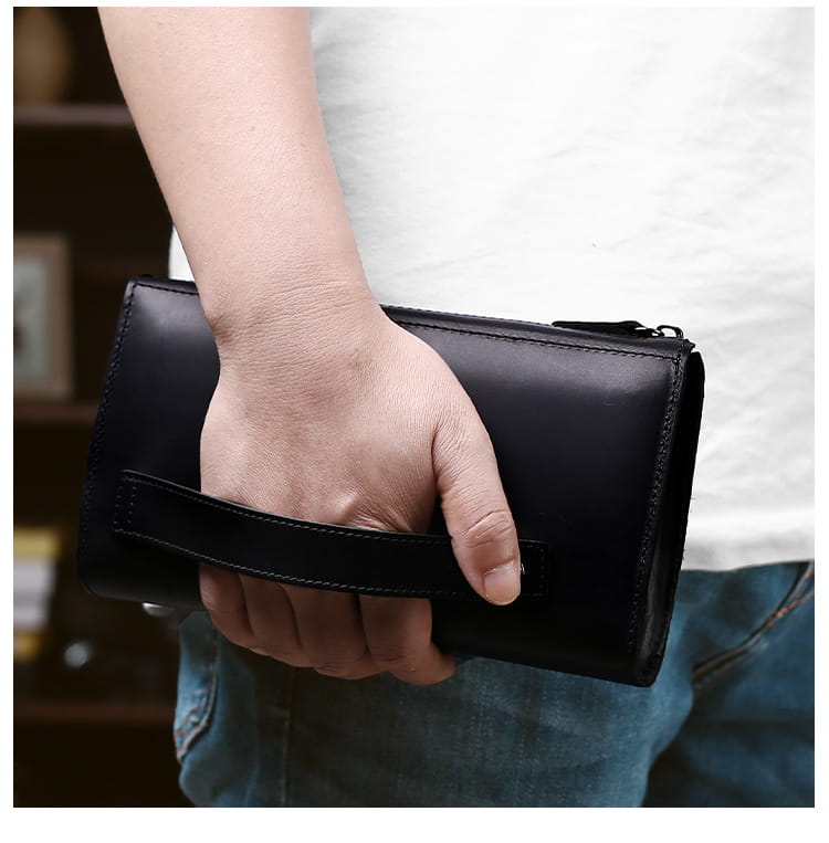 Retro Men’s Leather Clutch with Phone Wallet and Hand Held Design