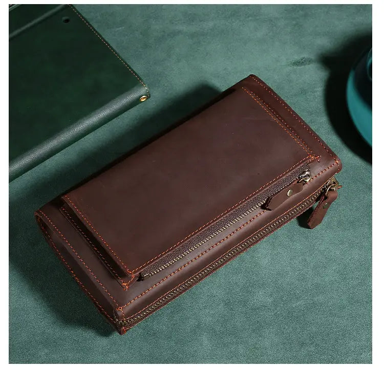 Retro Men’s Leather Clutch with Phone Wallet and Hand Held Design