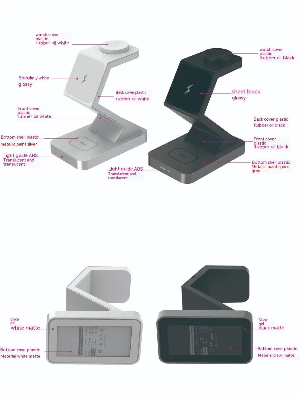 Magnetic Wireless Charger for Phone with USB Type-C Black and White