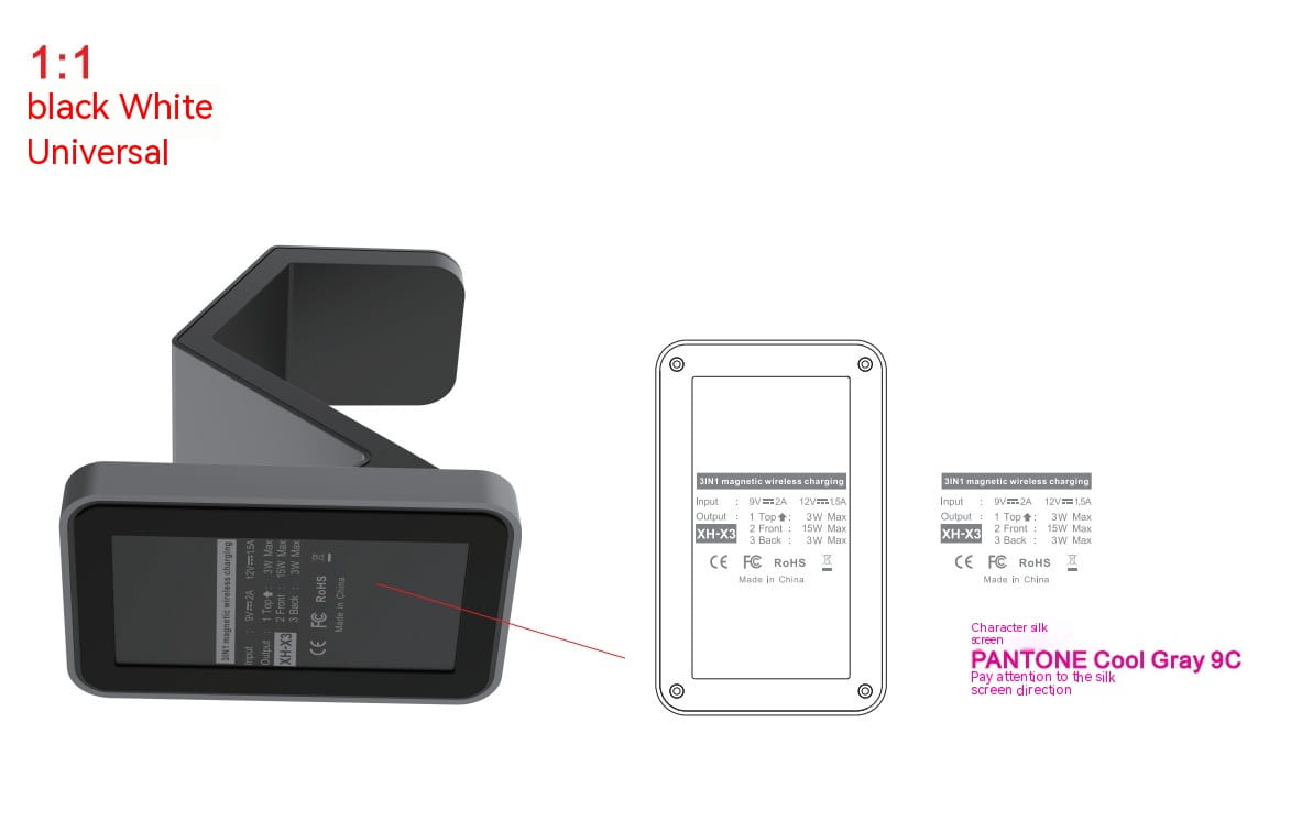 Magnetic Wireless Charger for Phone with USB Type-C Black and White