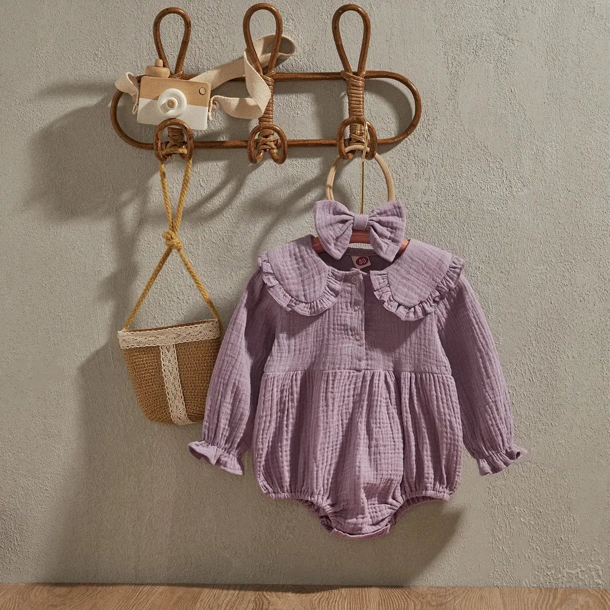 Baby Girl Jumpsuit Ruffled Collar Solid Color Long Sleeve Romper