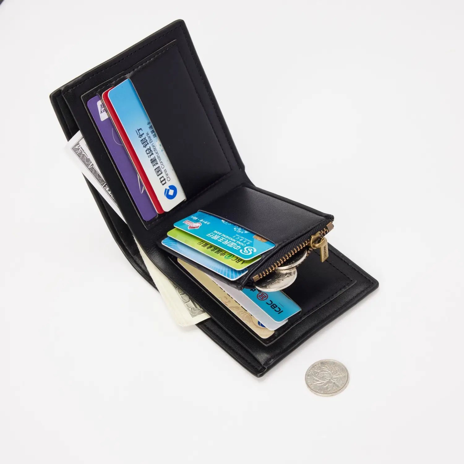 Leather Wallet with Polyester Lining in Dark Blue Black and Brown for United States Markets