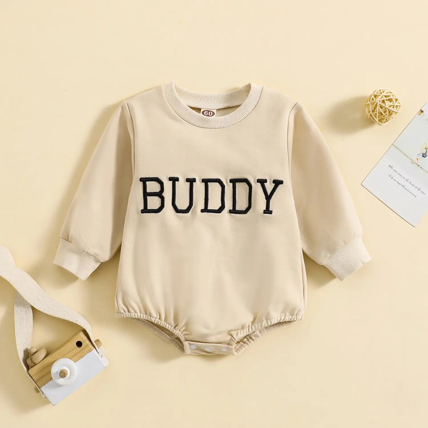 Infant Alphabet Embroidery Round Neck Long-sleeve Jumpsuit