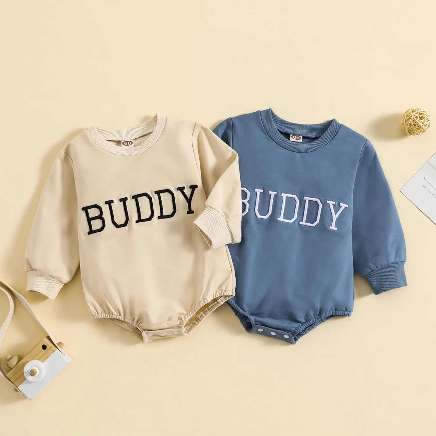 Infant Alphabet Embroidery Round Neck Long-sleeve Jumpsuit