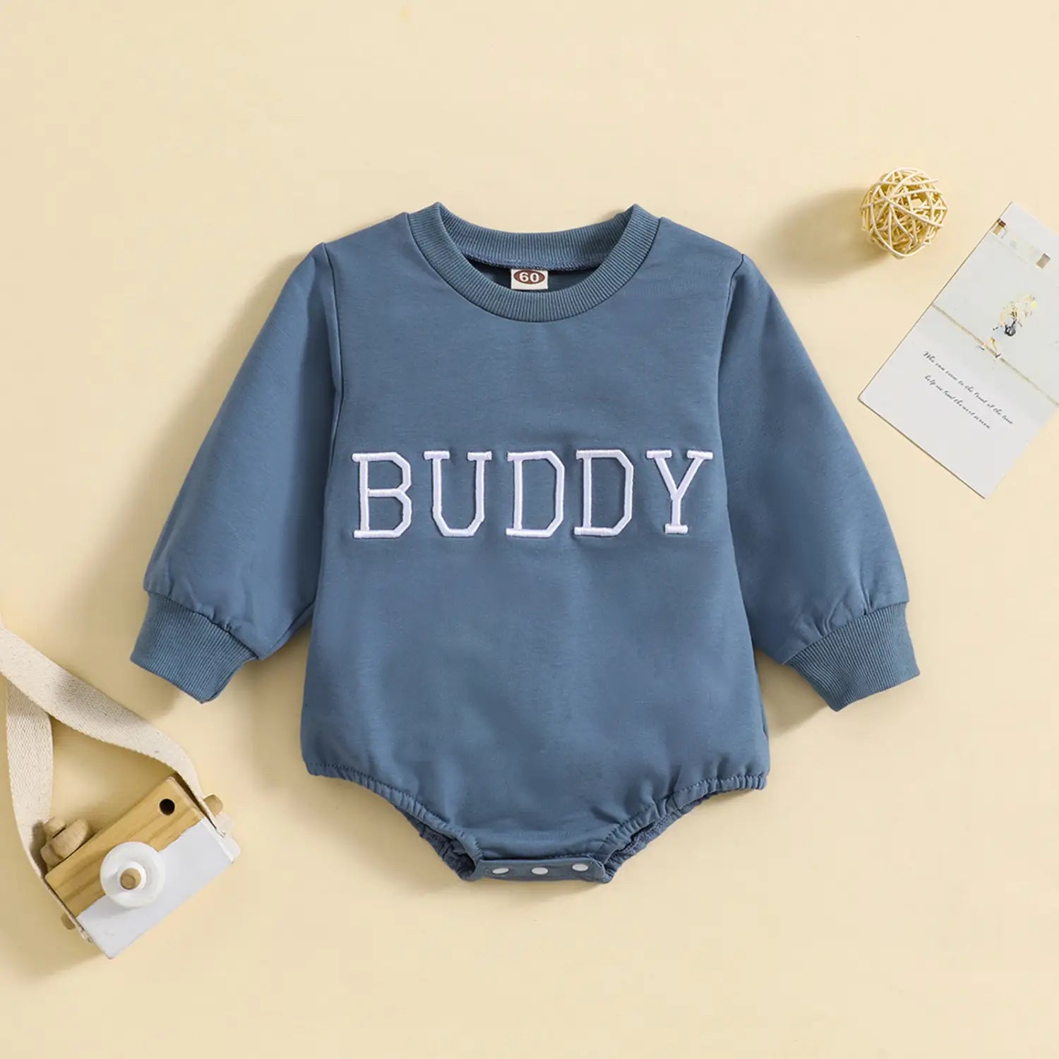 Infant Alphabet Embroidery Round Neck Long-sleeve Jumpsuit