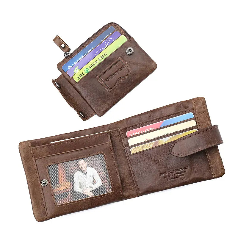 United States Leather Card Holder with Layer Cowhide and Folding Design