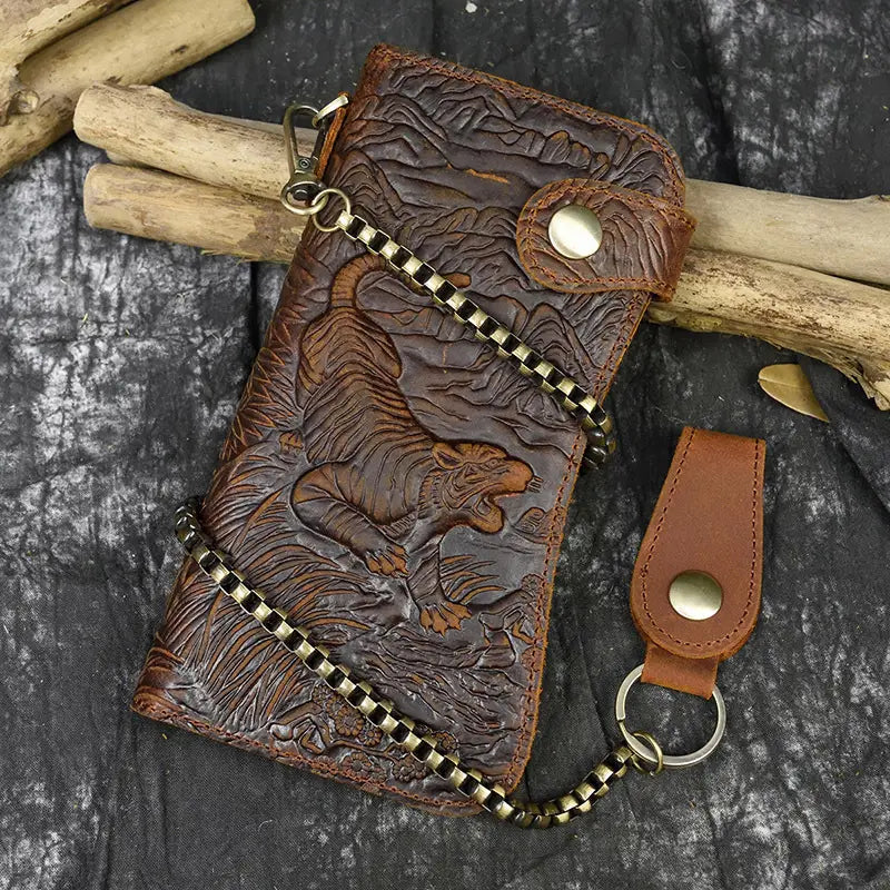 Urban Simplicity Genuine Leather Wallet with Dragon and Tiger Patterns in the United States