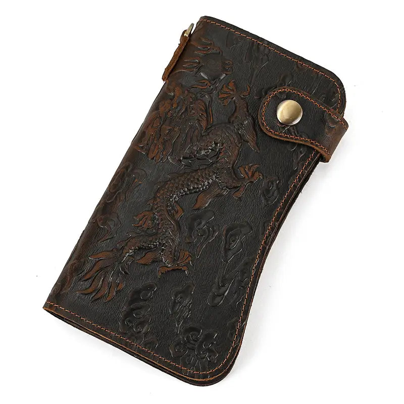 Urban Simplicity Genuine Leather Wallet with Dragon and Tiger Patterns in the United States