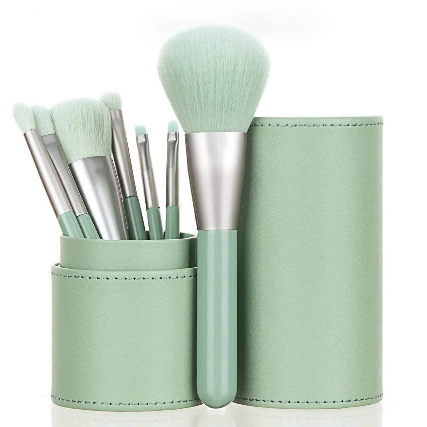 Portable Mini Makeup Brush Set with 7 Brushes and Storage Bucket