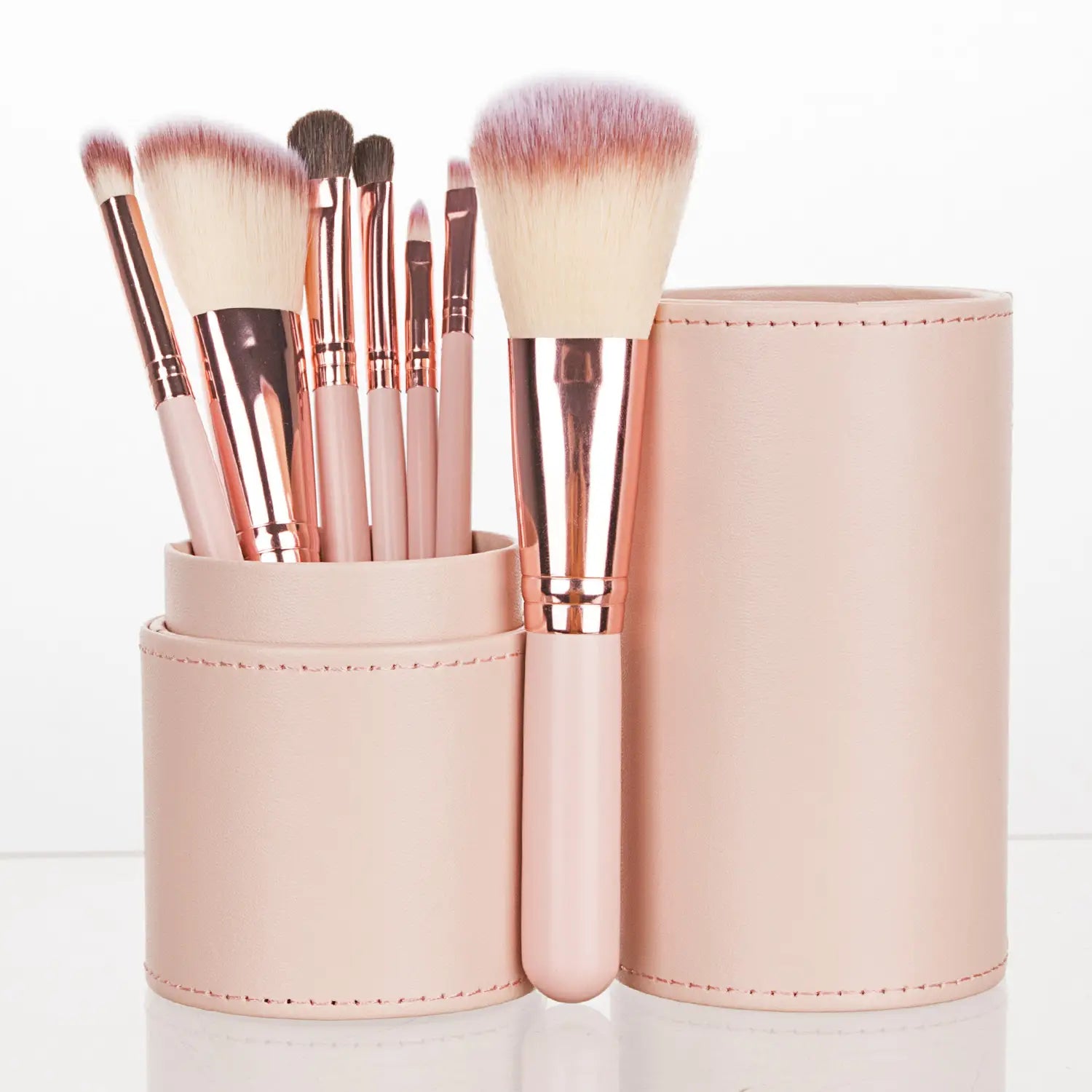 Portable Mini Makeup Brush Set with 7 Brushes and Storage Bucket