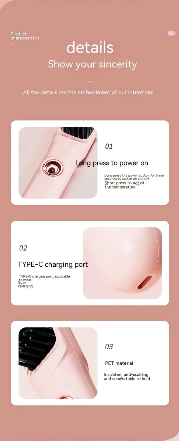 Wireless Straight Comb with Anion for Portable Hair Styling