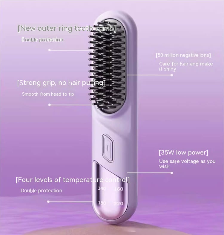 Wireless Straight Comb with Ceramic Glaze and Anion Hair Care Technology