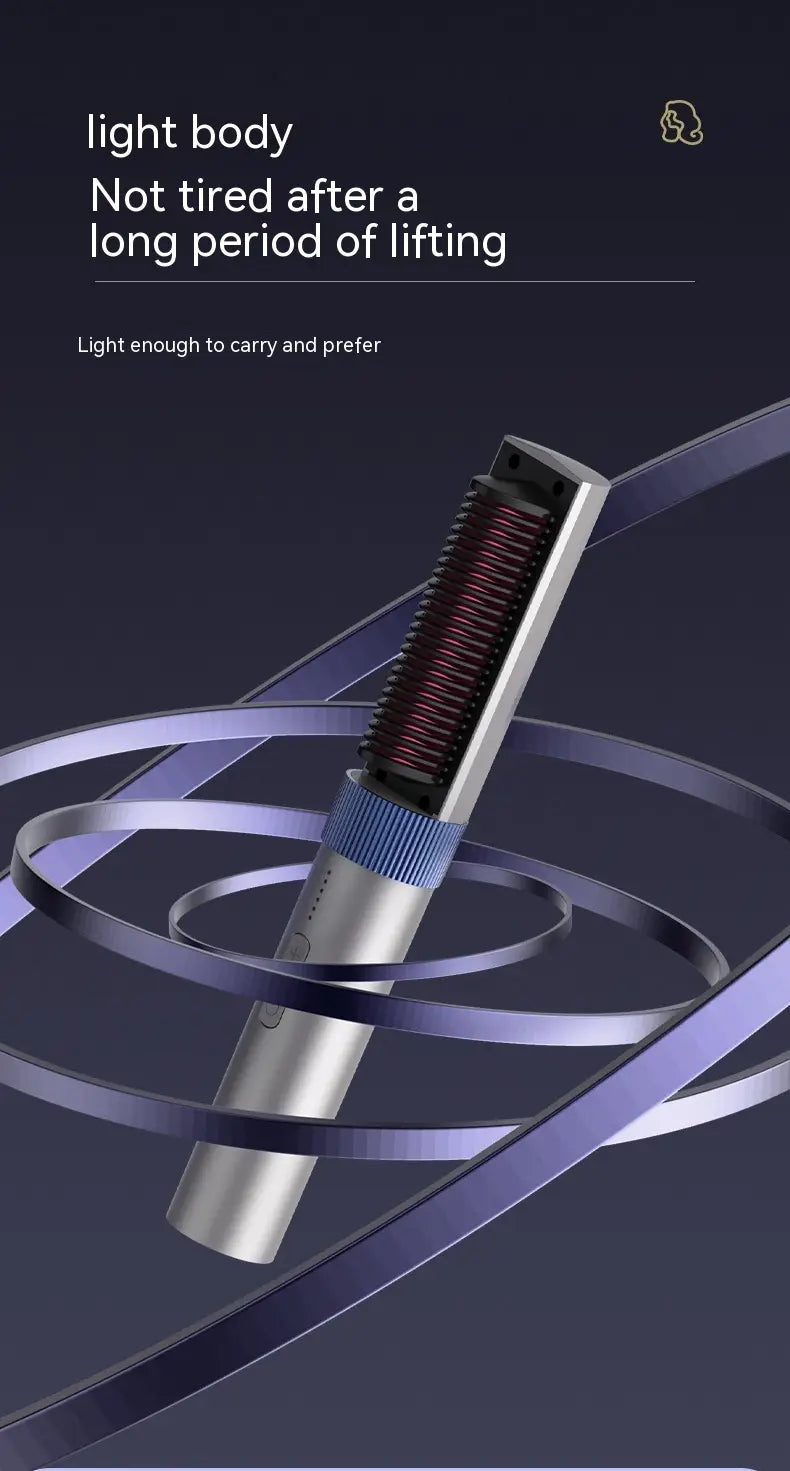 Wireless Portable Charging Straight Comb with Anion and Titanium Coating