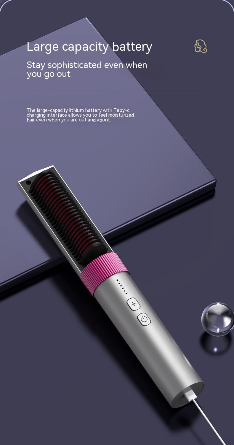 Wireless Portable Charging Straight Comb with Anion and Titanium Coating
