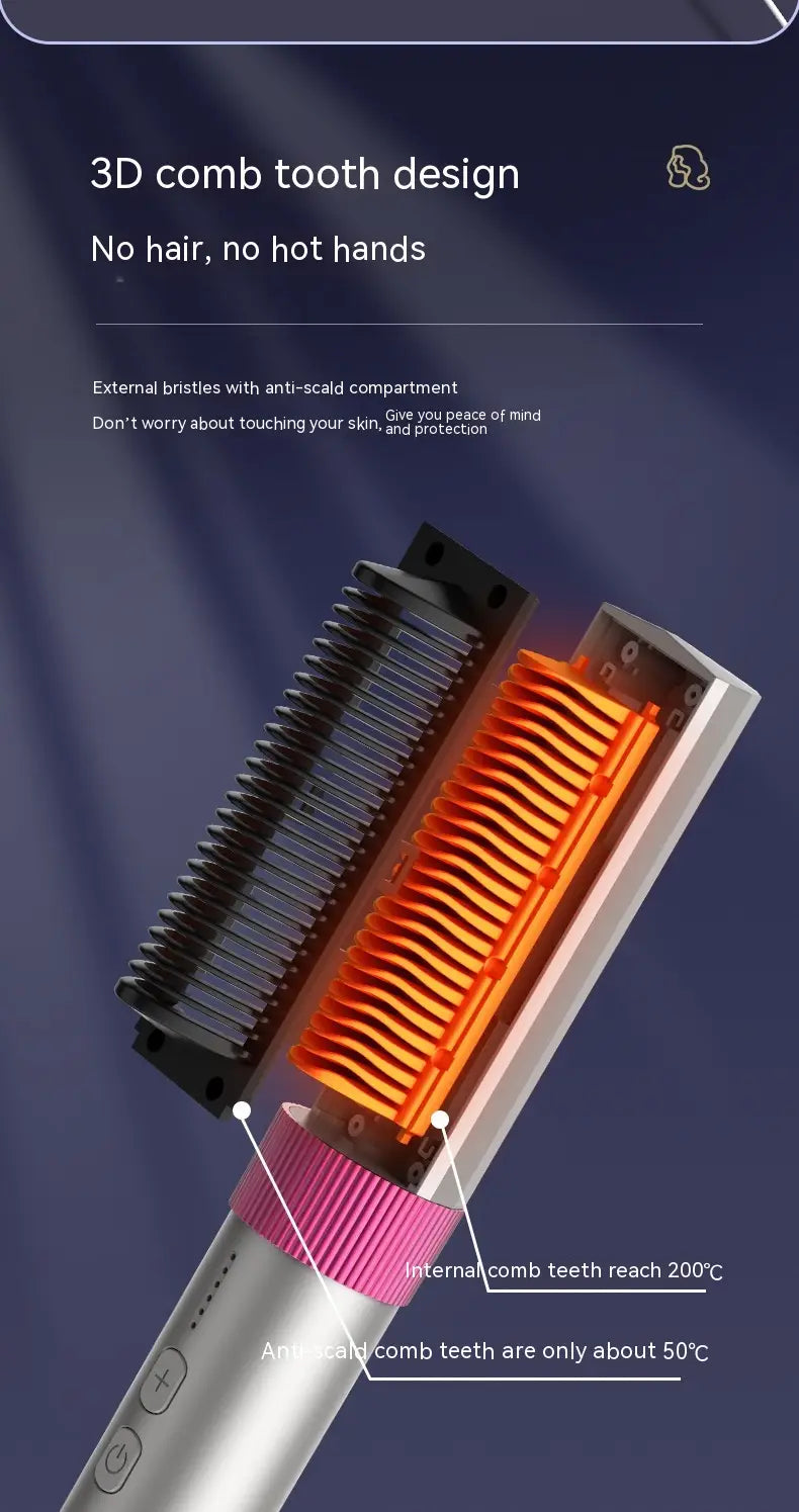 Wireless Portable Charging Straight Comb with Anion and Titanium Coating