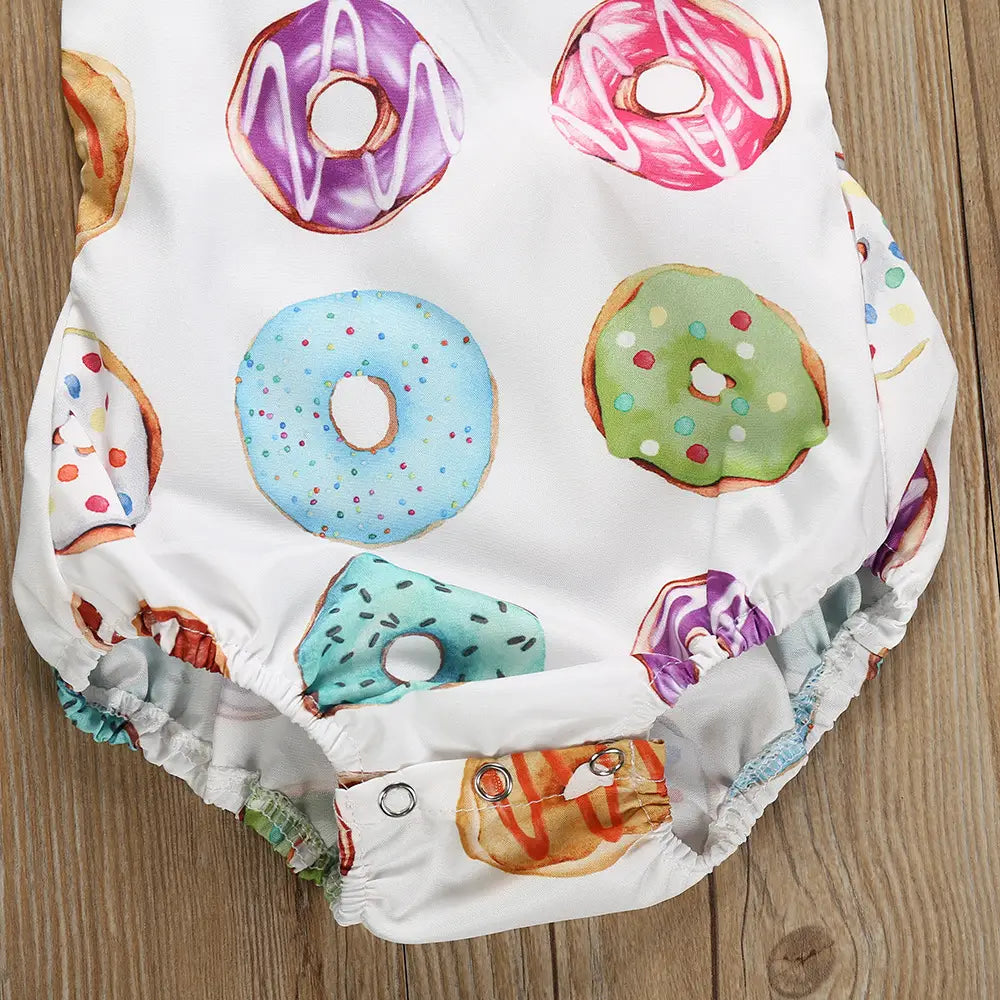 Girls’ Donut Siamese Triangle Romper Headscarf Two-piece Set