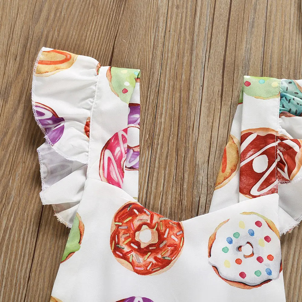 Girls’ Donut Siamese Triangle Romper Headscarf Two-piece Set