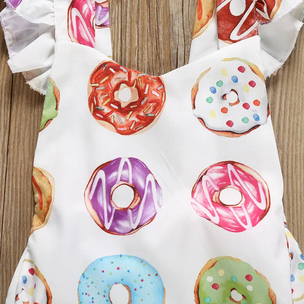 Girls’ Donut Siamese Triangle Romper Headscarf Two-piece Set