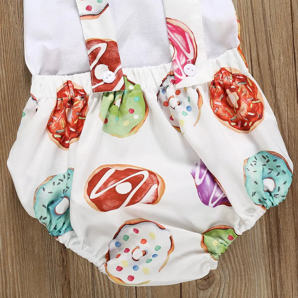 Girls’ Donut Siamese Triangle Romper Headscarf Two-piece Set