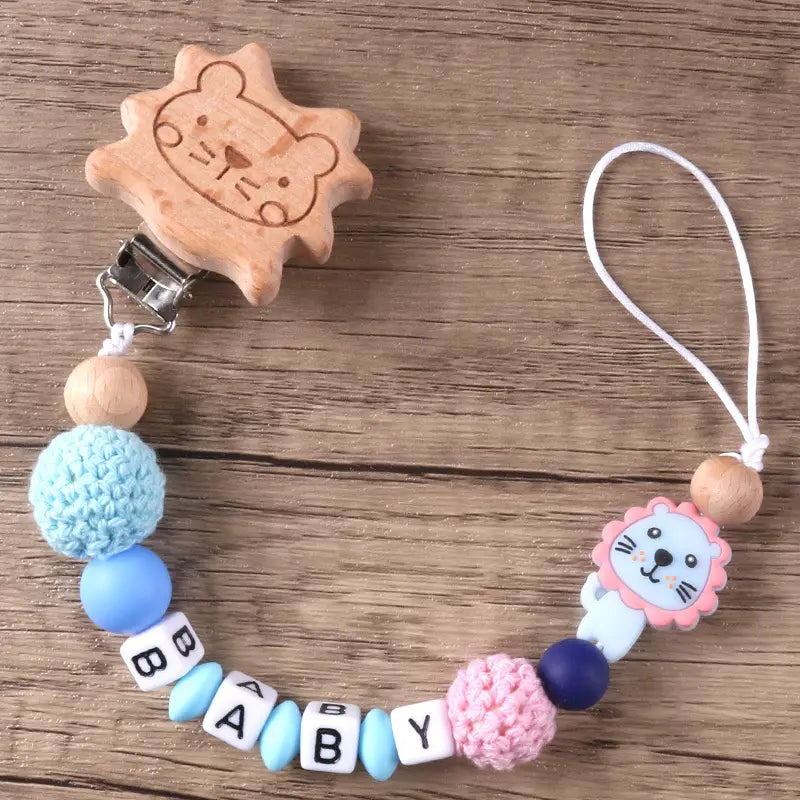 Beech Wood Lion Clip Chain for Pacifier and Teething Gums