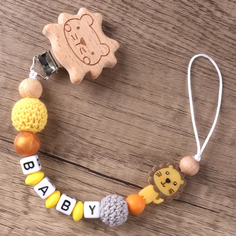 Beech Wood Lion Clip Chain for Pacifier and Teething Gums