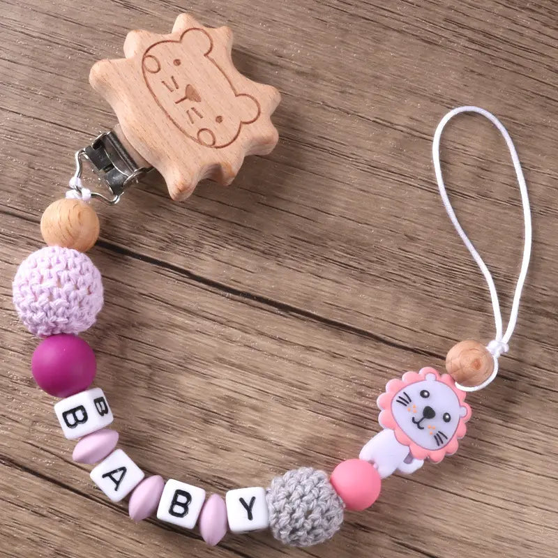 Beech Wood Lion Clip Chain for Pacifier and Teething Gums