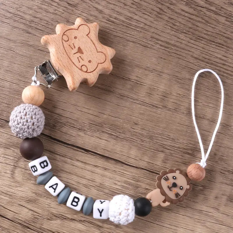 Beech Wood Lion Clip Chain for Pacifier and Teething Gums