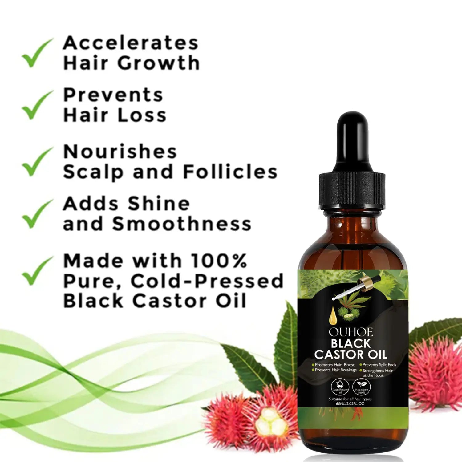 Castor Huile Hair Soins essentiels pour denses fixées avec des vitamines B5 B7