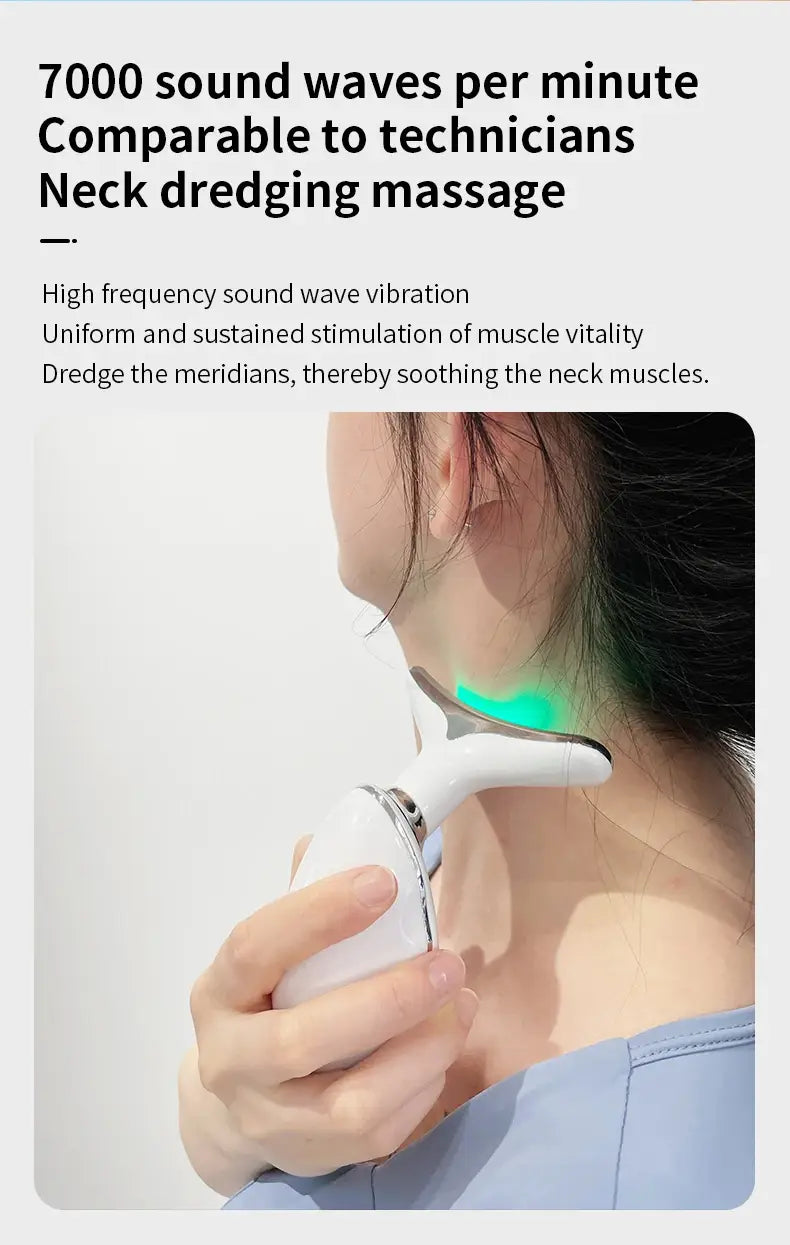 Neck Face Beauty Device Colorful LED Photon Therapy Skin Tighten Reduce Double Chin Anti Wrinkle Remove Lifting Massager