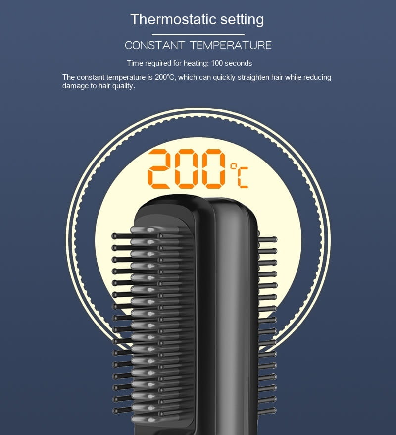 Wireless Charging Anion Straight Comb with USB 2600mAh Battery and Temperature Control