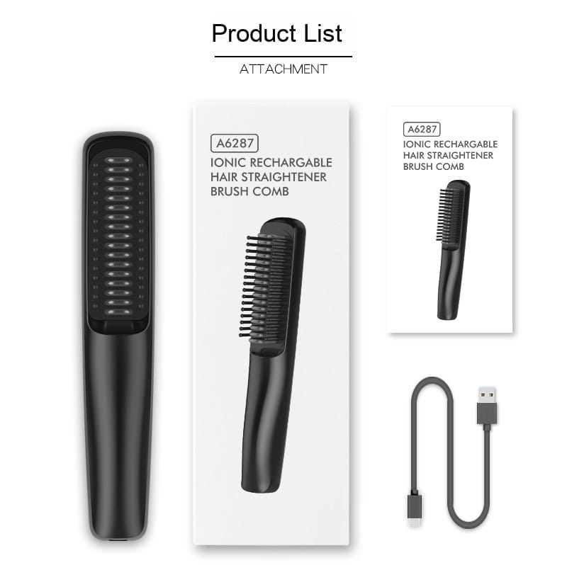 Wireless Charging Anion Straight Comb with USB 2600mAh Battery and Temperature Control