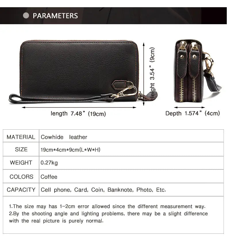 Genuine Leather Wallet for Men with Portable Belt and Retro European Style