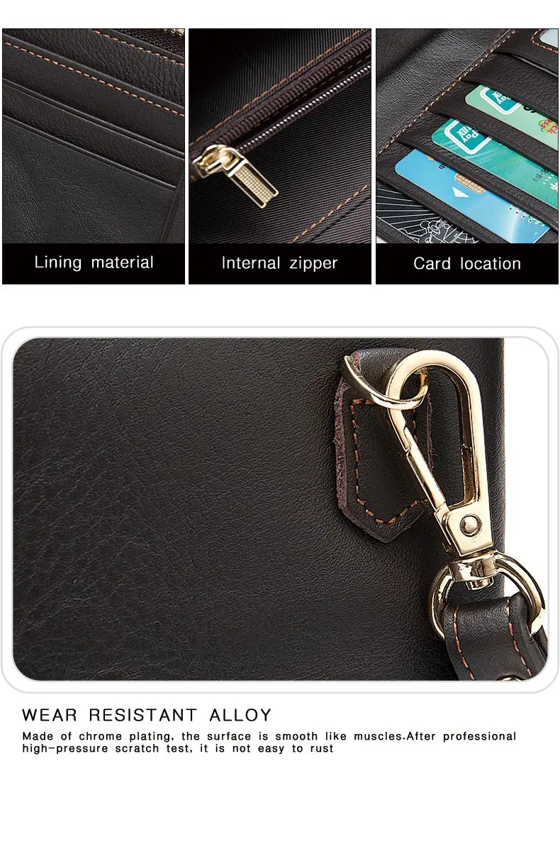 Genuine Leather Wallet for Men with Portable Belt and Retro European Style